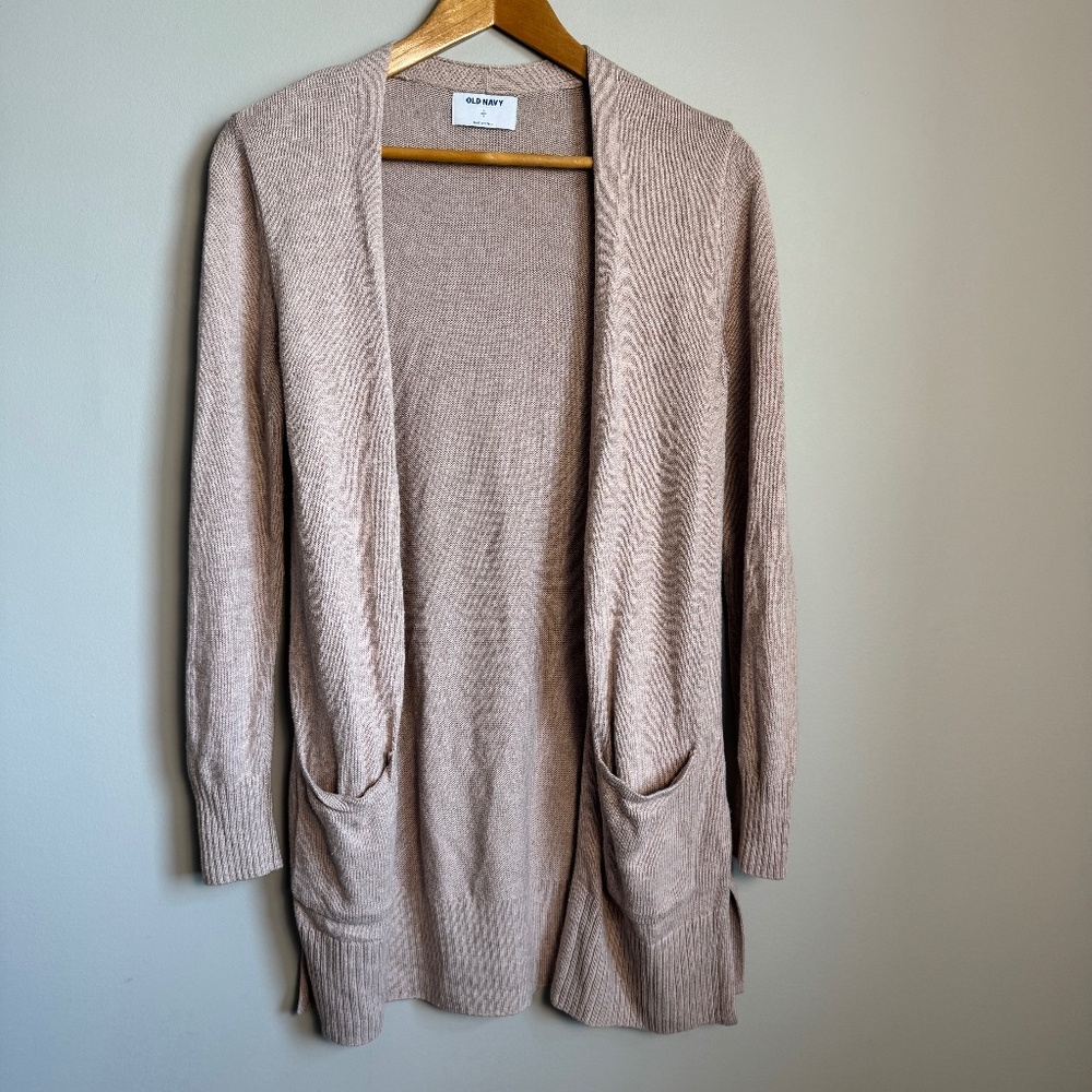 Old Navy Cardigan Women Small Beige Pink Open Front Long Sleeve Career Knit Soft